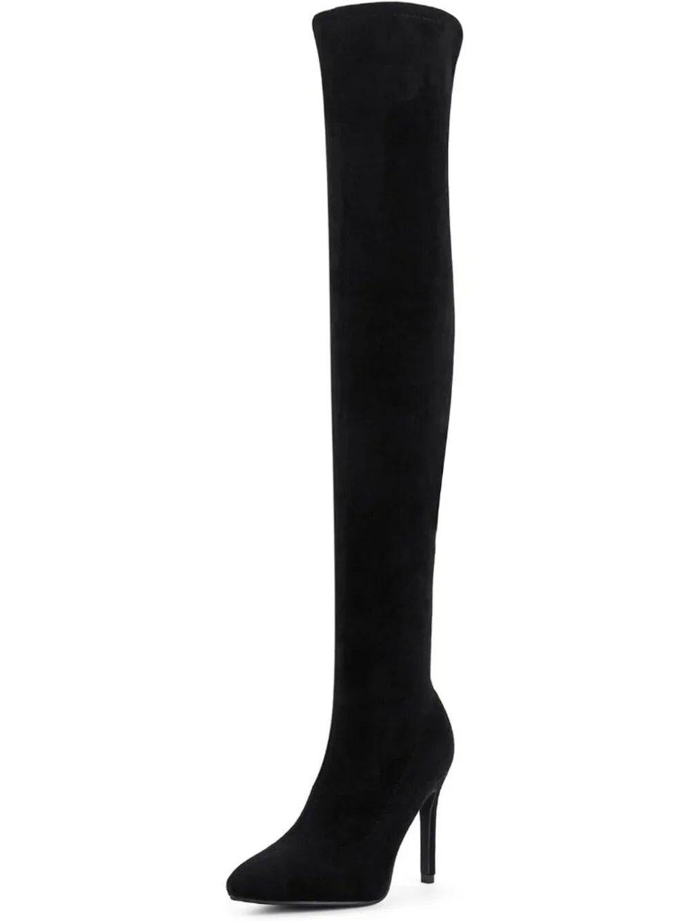 Women's Suede Black Suede Side Zipper Stiletto Heel Stretch Over The Knee Boots